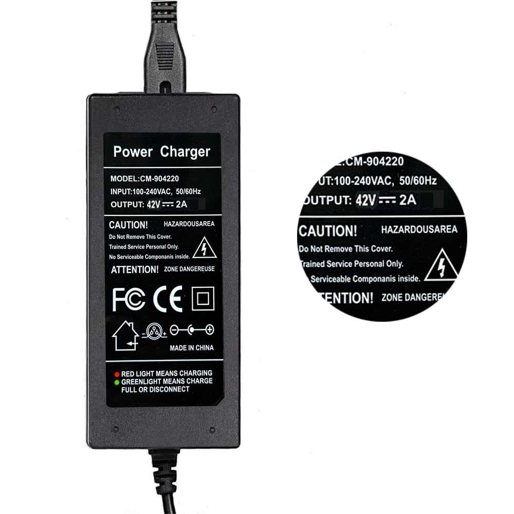 42V 2A Charger for 36V Lithium Battery, 5.5mm x 2.5mm and 8mm 3 Prong Connector F9553