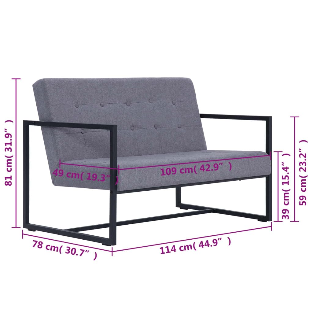 Light Gray 2-Seater Fabric Loveseat Sofa with Armrests N34660