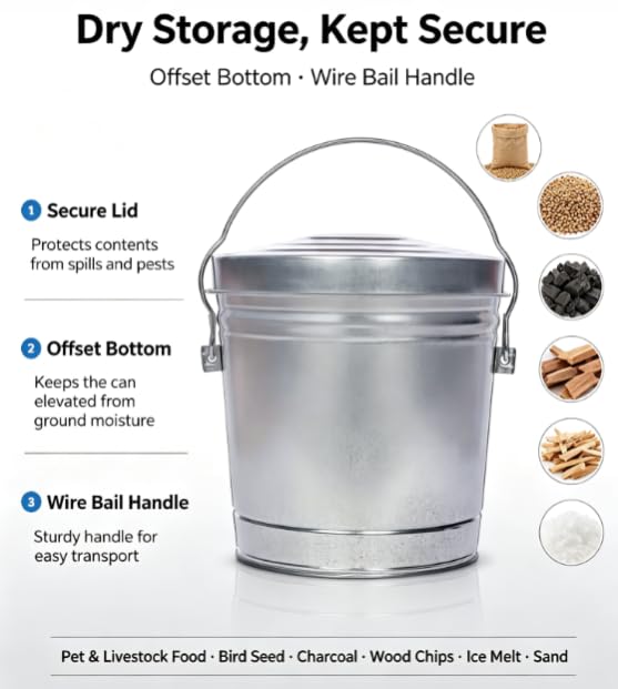 Galvanized Steel 6 Gallon Storage Can with Locking Lid H442