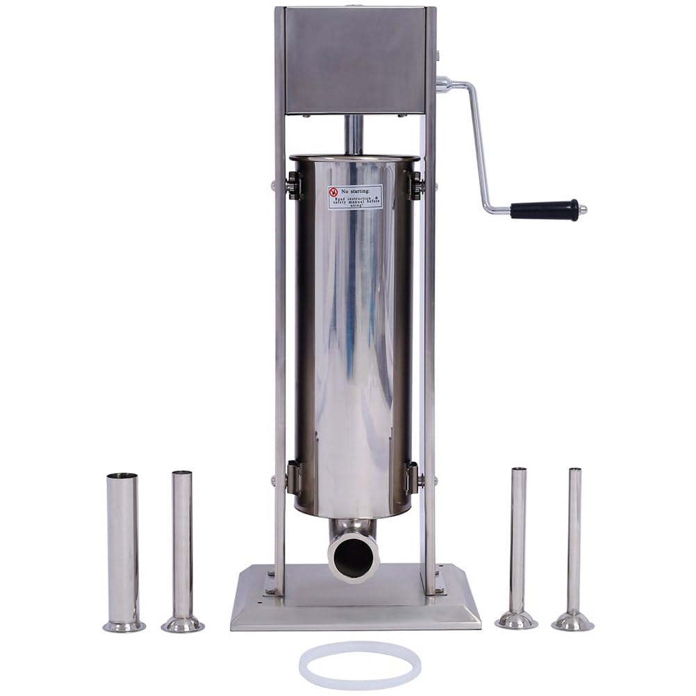 7L Stainless Steel Vertical Sausage Stuffer with 4 Stuffing Tubes C318624