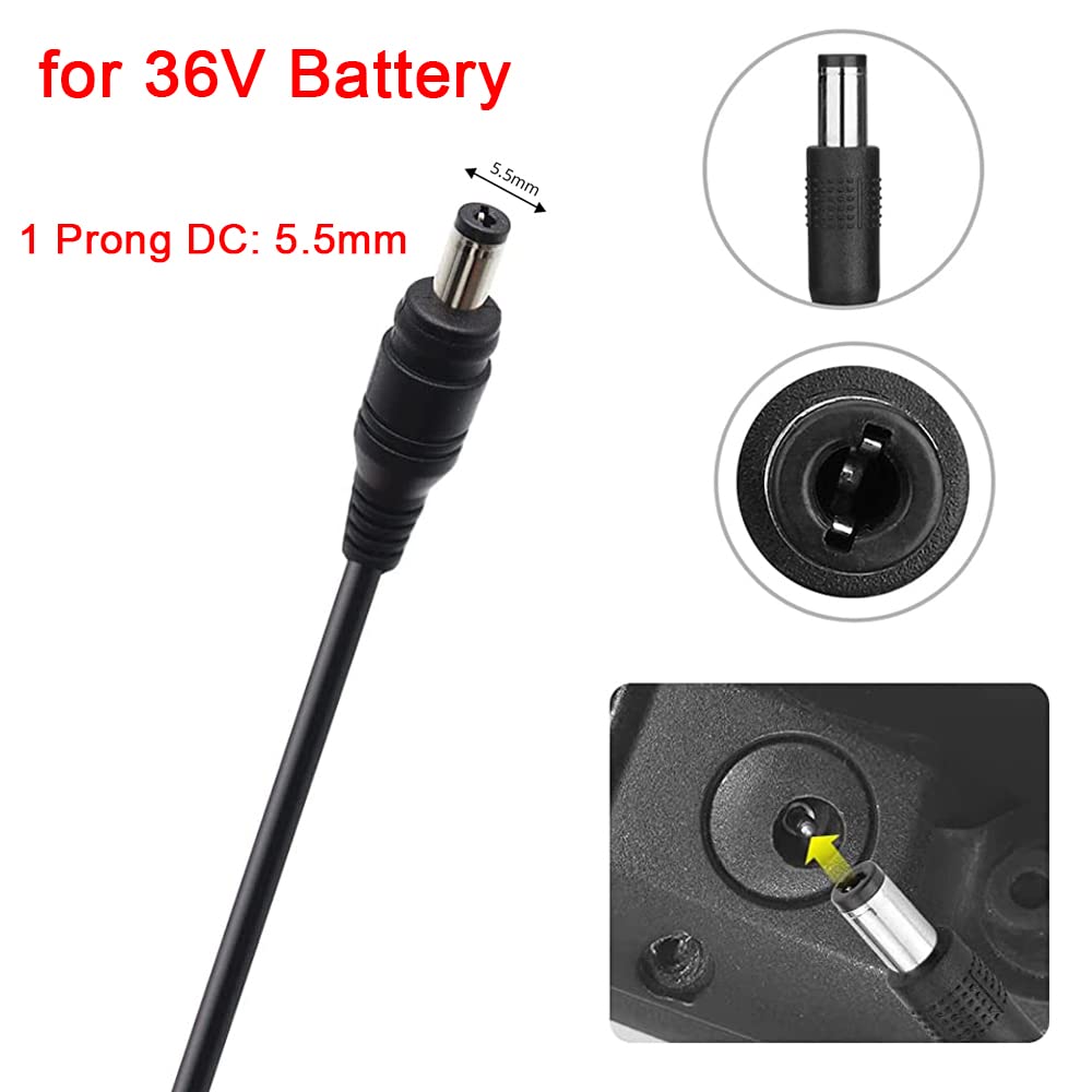 42V 2A Charger for 36V Lithium Battery, 5.5mm x 2.5mm and 8mm 3 Prong Connector F9553