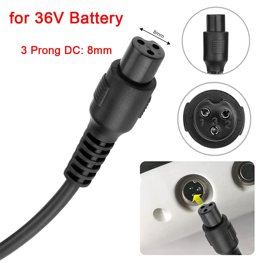 42V 2A Charger for 36V Lithium Battery, 5.5mm x 2.5mm and 8mm 3 Prong Connector F9553