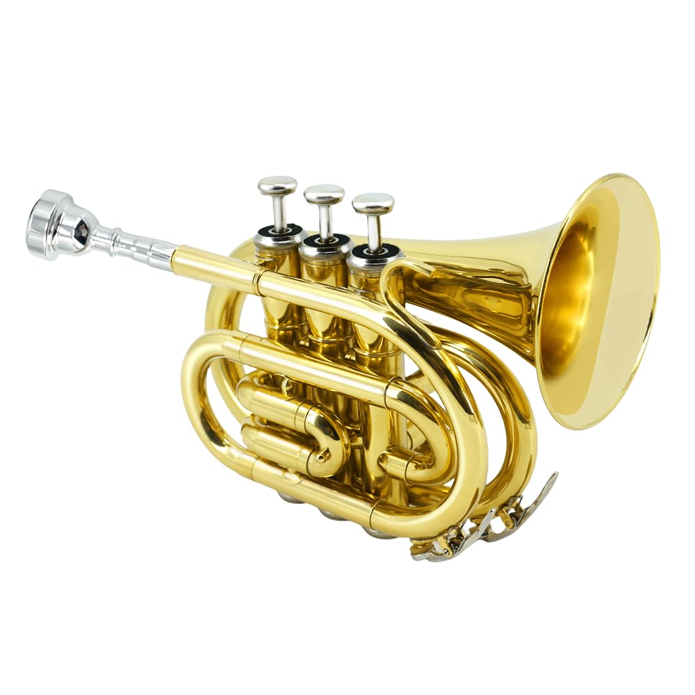 Pocket Trumpet Mini Brass Instrument with 7C Mouthpiece & Case R4174