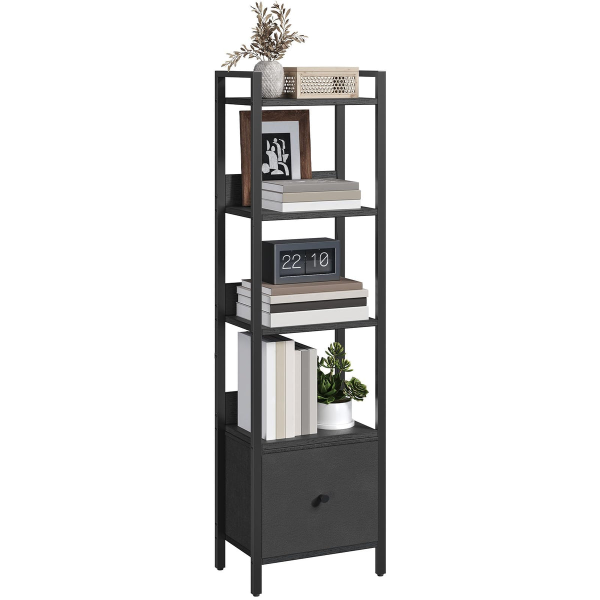 Black 5-Tier Bookshelf with Drawer Q46503