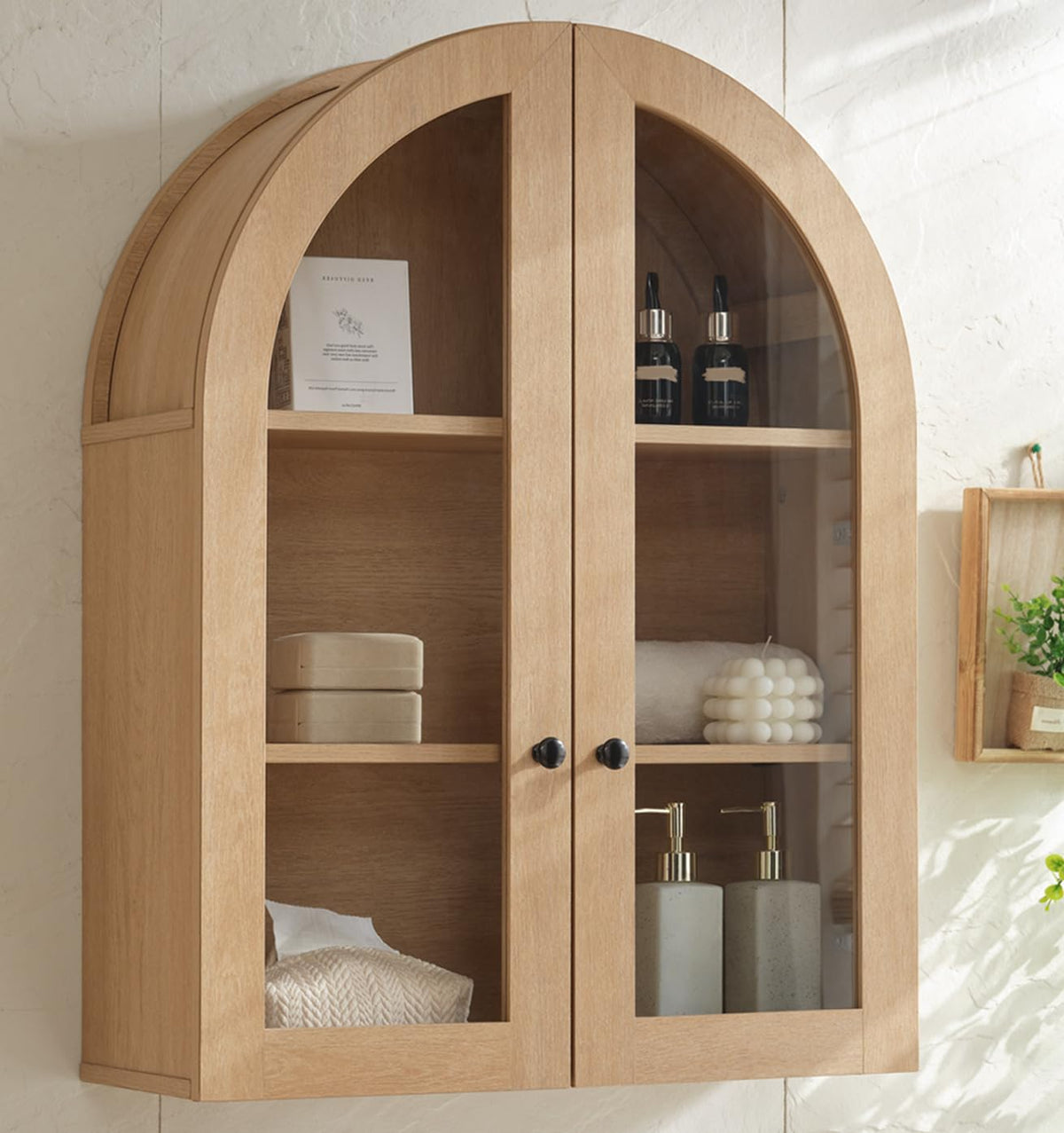 Arched Wall Mount Bathroom Cabinet with Glass Doors I533407