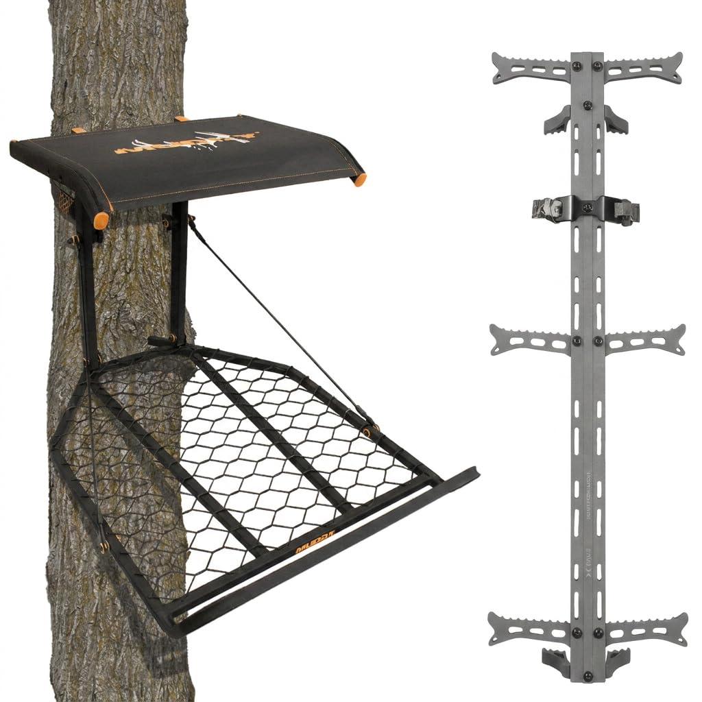 1-Person Tree Stand Platform & Set of 3 Climbing Sticks with Fold-Up Steps M304369