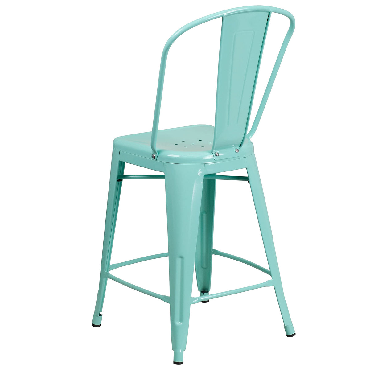 Mint Green Metal Counter Height Stool with Back F8661