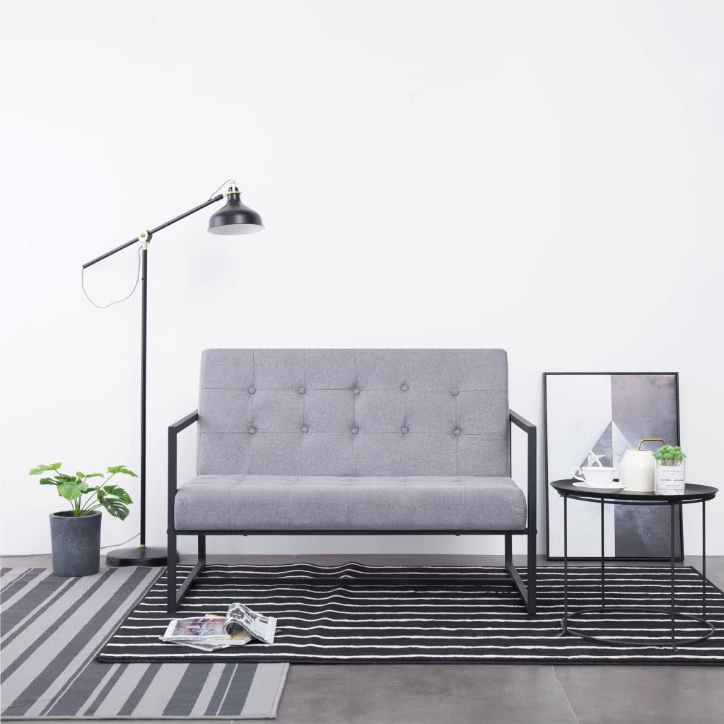 Light Gray 2-Seater Fabric Loveseat Sofa with Armrests N34660