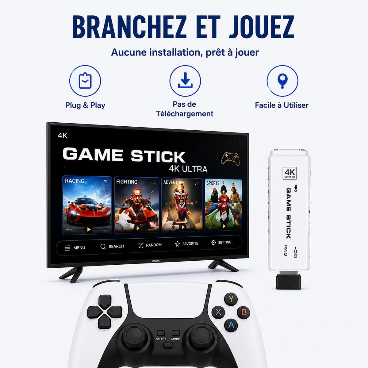 Wireless Retro Game Console Stick with 2.4G Controllers, 4K HDMI, 32G C6072