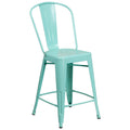 Mint Green Metal Counter Height Stool with Back F8661
