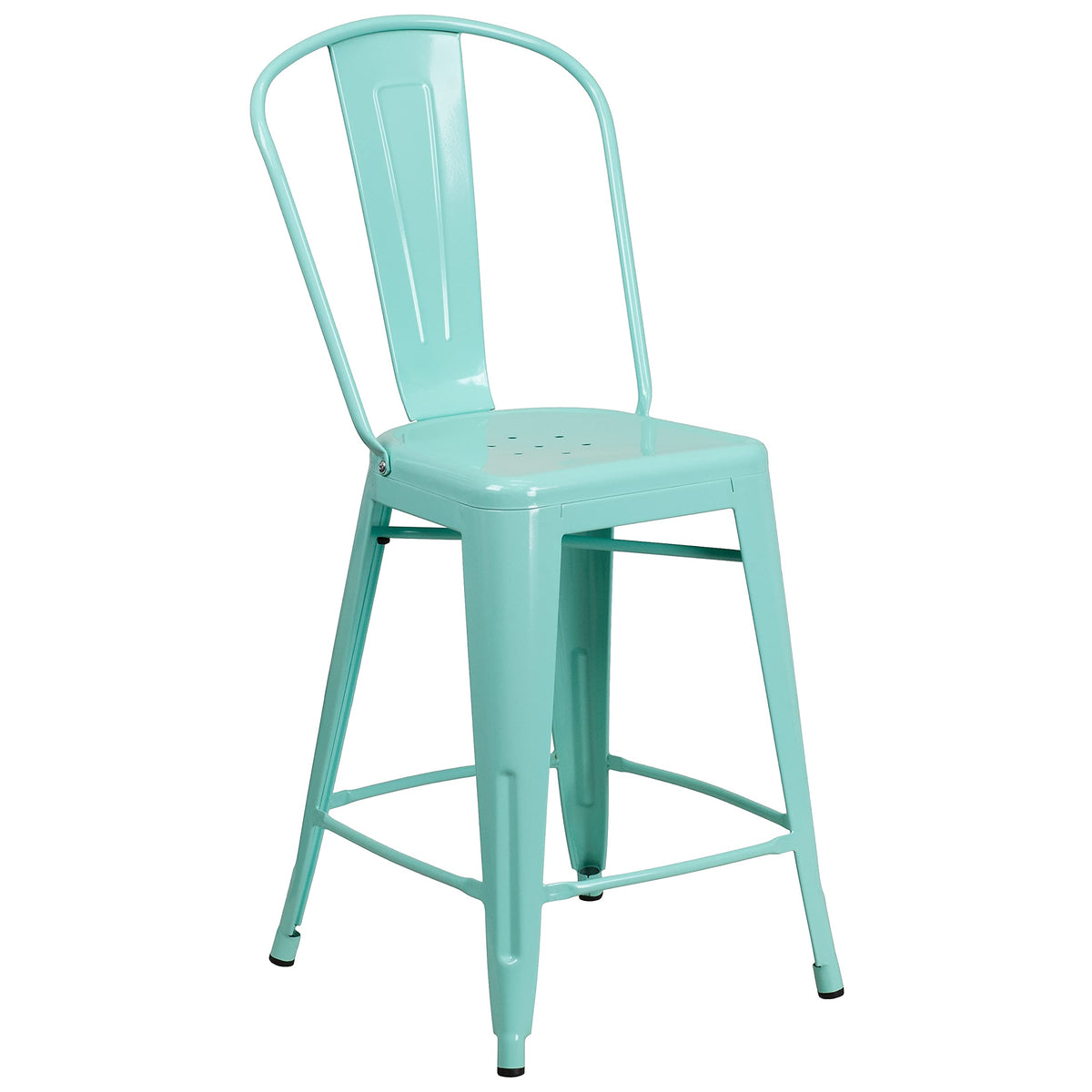 Mint Green Metal Counter Height Stool with Back F8661