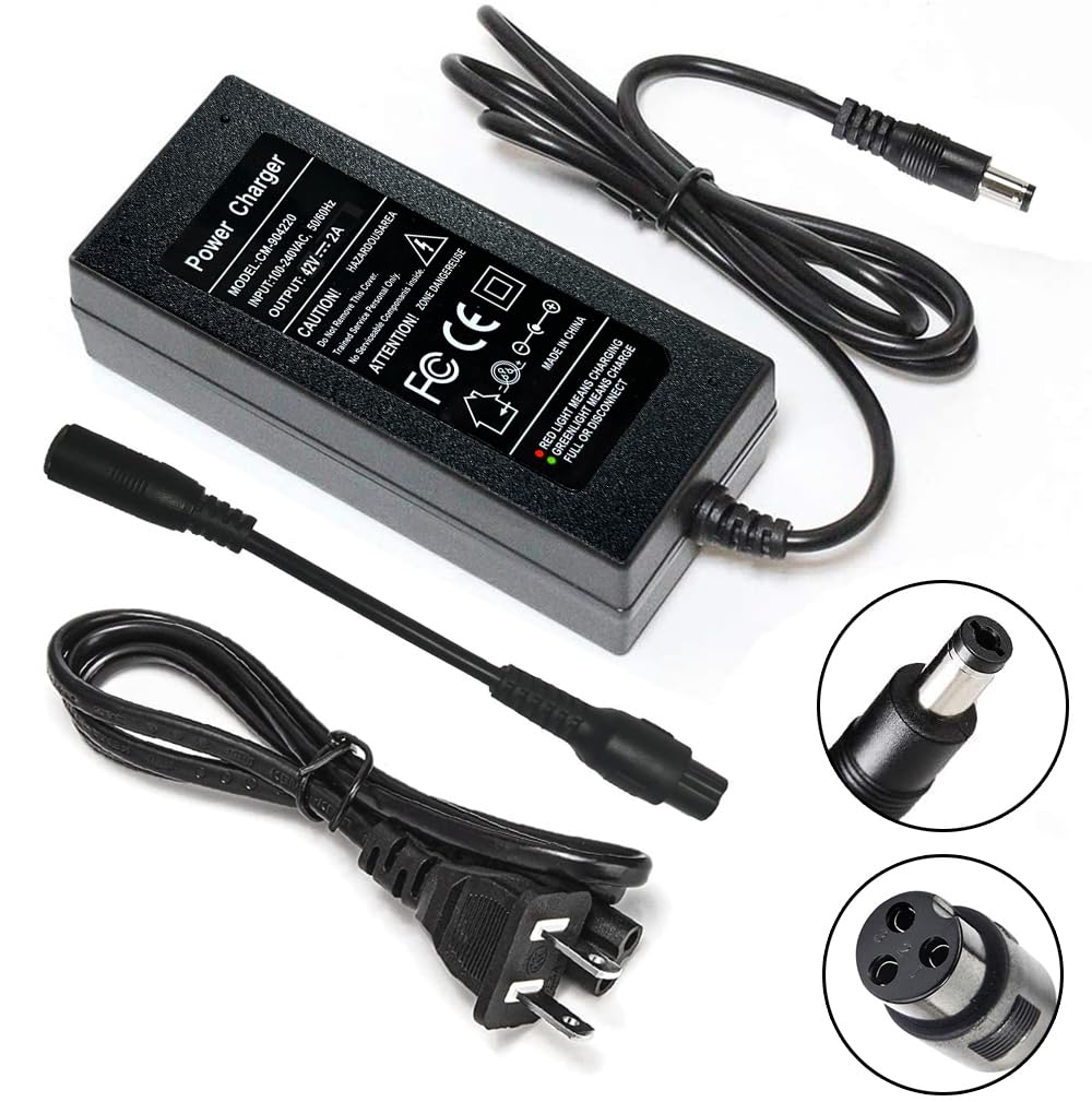 42V 2A Charger for 36V Lithium Battery, 5.5mm x 2.5mm and 8mm 3 Prong Connector F9553
