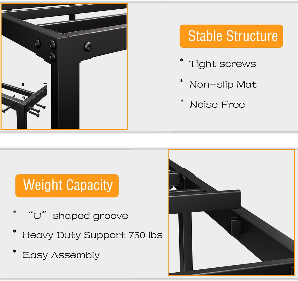 Queen Size Platform Bed Frame Steel Slat Support Black G3474
