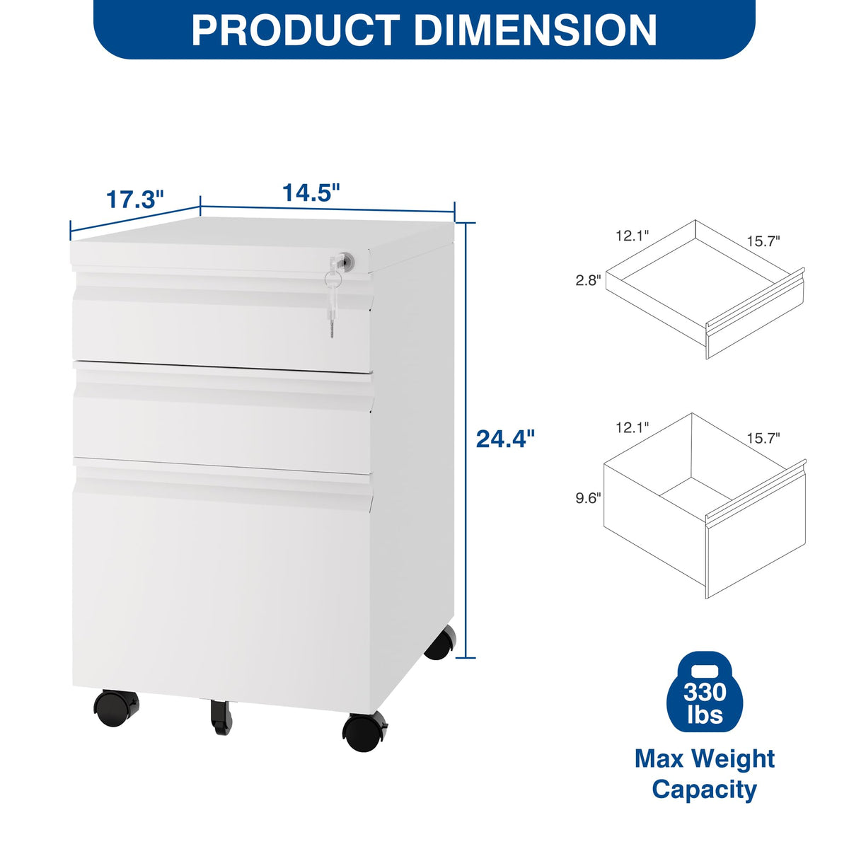 White 3 Drawer Metal File Cabinet with Lock Q582348