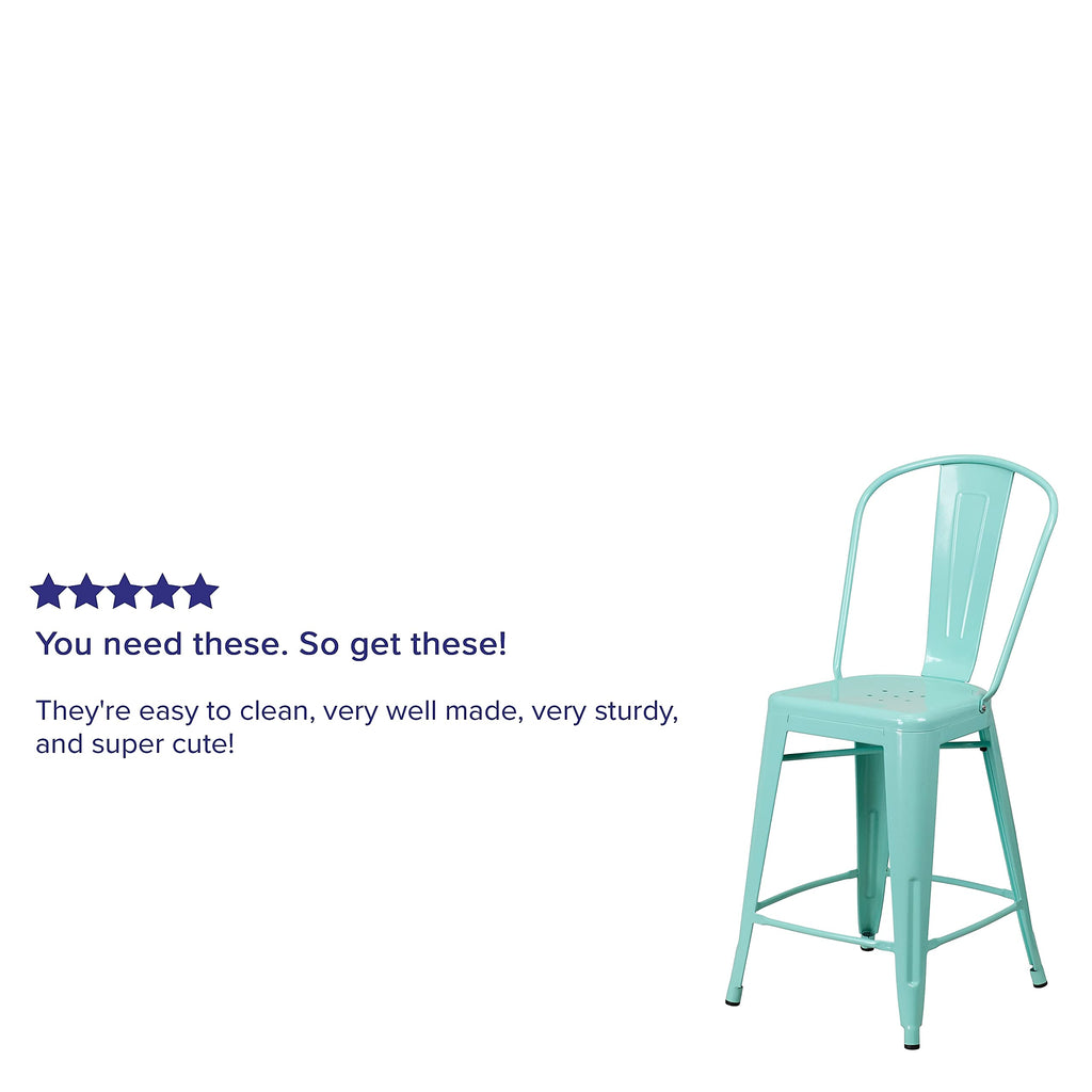 Mint Green Metal Counter Height Stool with Back F8661