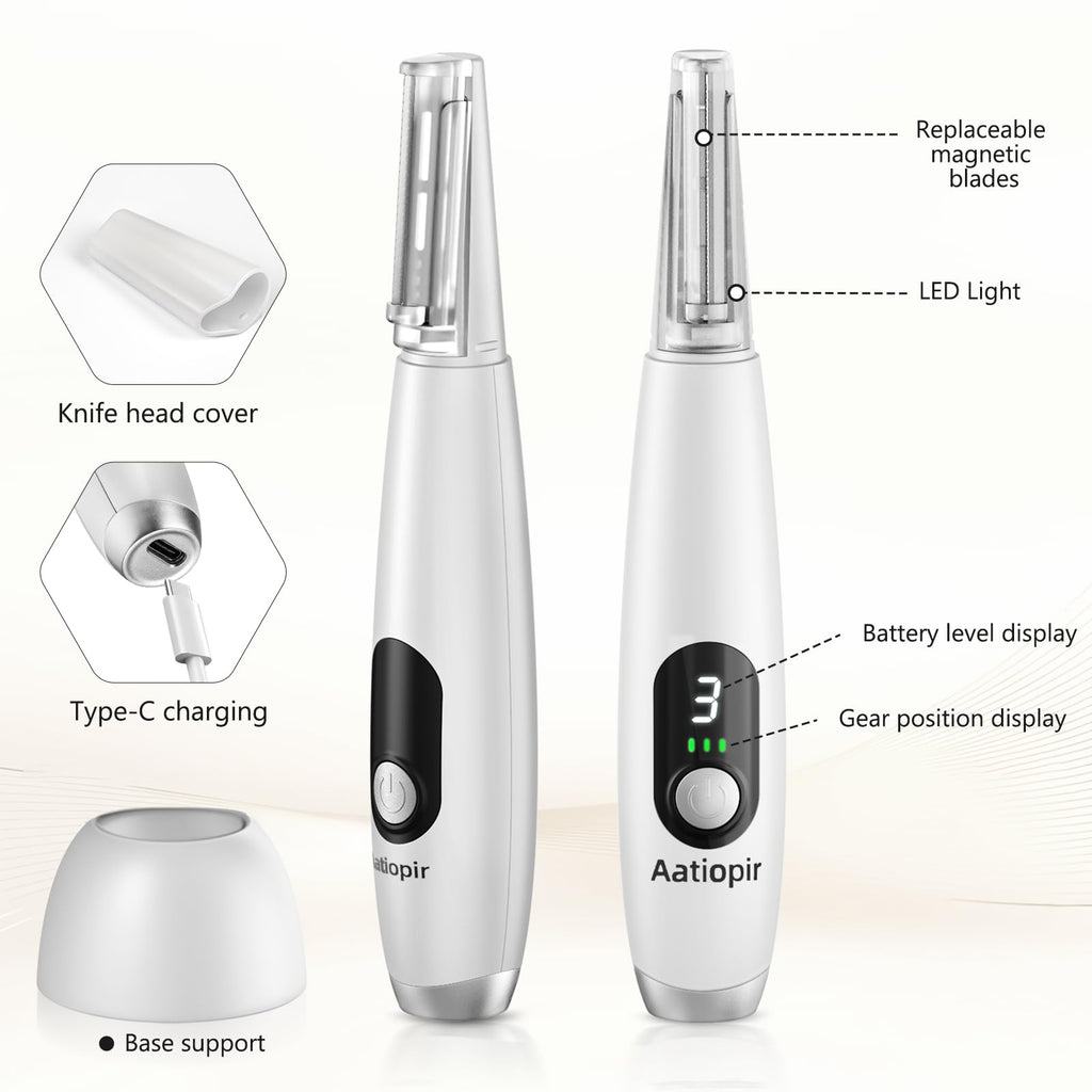 3 Speeds LED Electric Dermaplaning Tool with 12 Replaceable Blades X6808