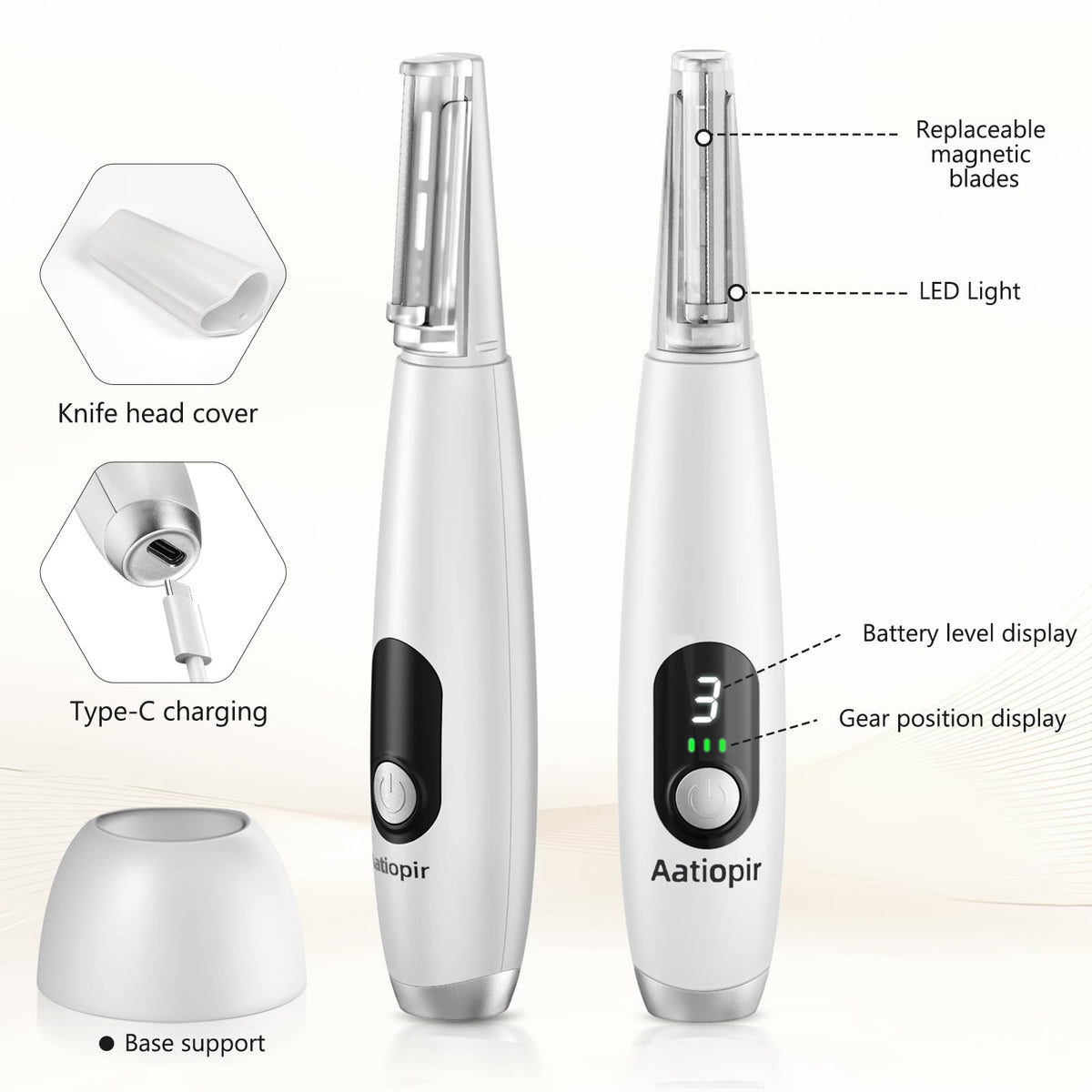 3 Speeds LED Electric Dermaplaning Tool with 12 Replaceable Blades X6808