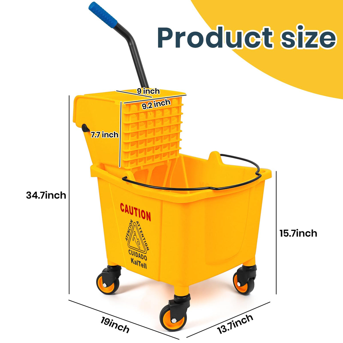 35 Quart Commercial Mop Bucket with Side Press Wringer on Wheels V60806