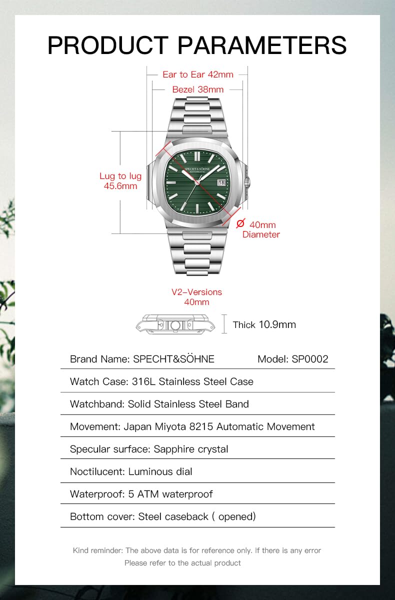 Mens Mechanical Watch Automatic Sapphire Crystal 40MM I58471