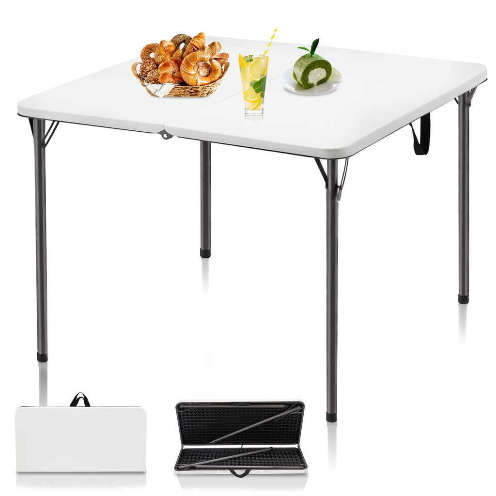 34" White Folding Card Table with Carrying Handle N6941