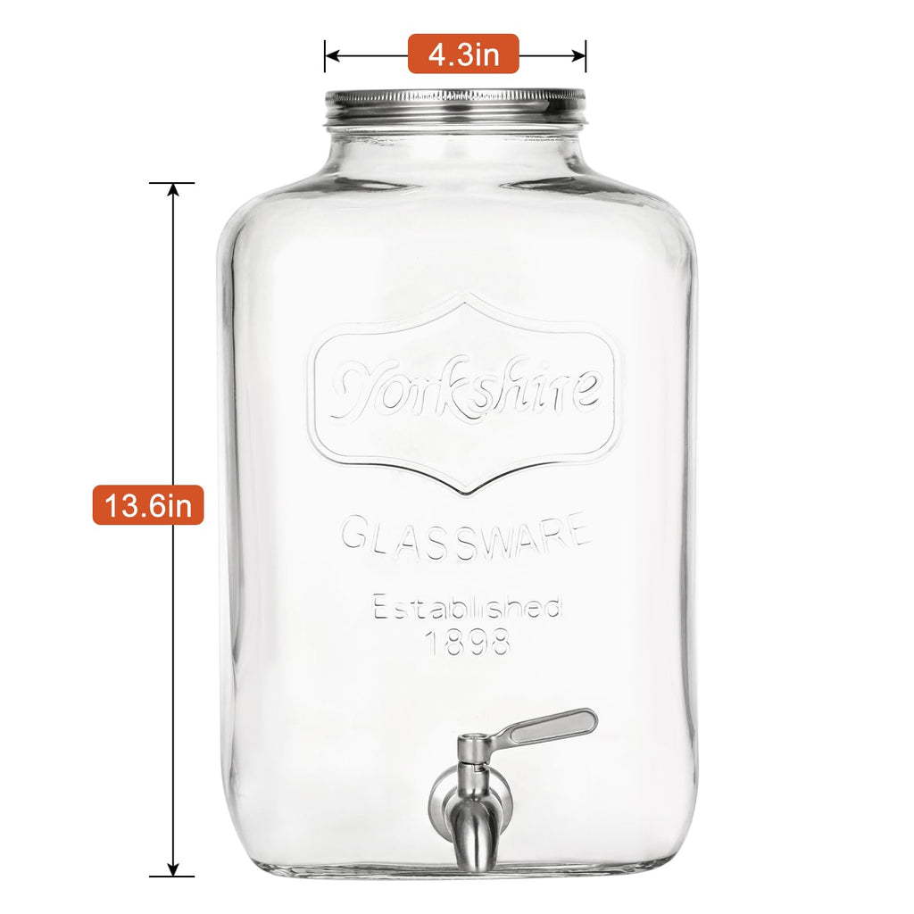 2 Gallon Glass Drink Dispenser with Stainless Steel Spigot and Lid S78390