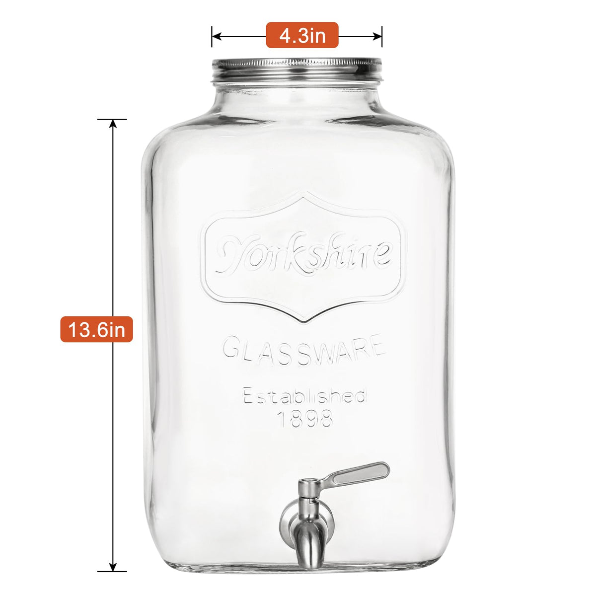 2 Gallon Glass Drink Dispenser with Stainless Steel Spigot and Lid S78390