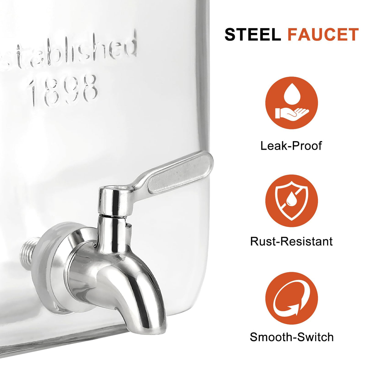 2 Gallon Glass Drink Dispenser with Stainless Steel Spigot and Lid S78390