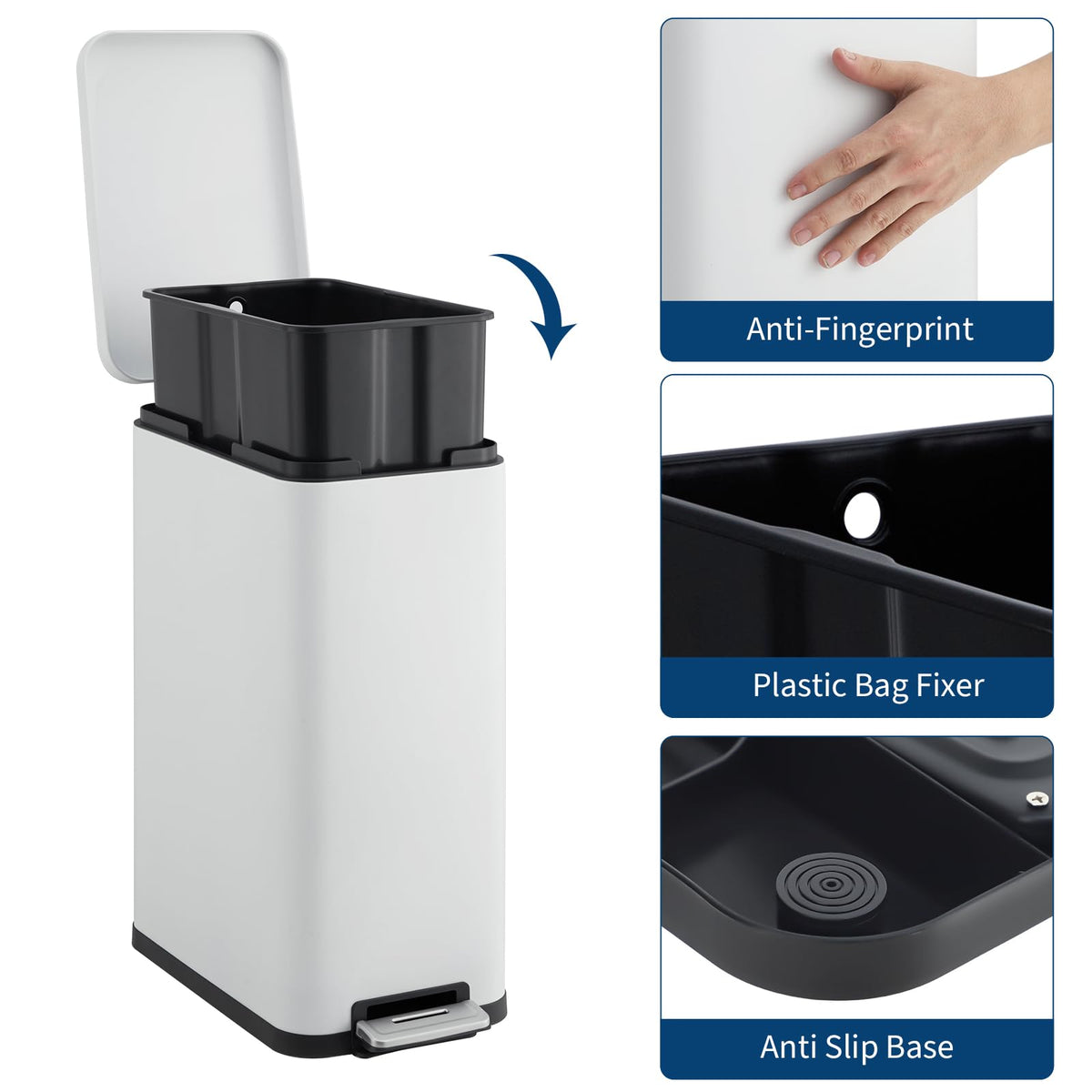 13.2 Gallon Slim Stainless Steel Trash Can V64134