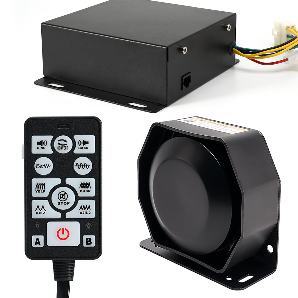 200W 12V 37 Tone Emergency Siren PA System Speaker Horn with Remote Control and Microphone M389