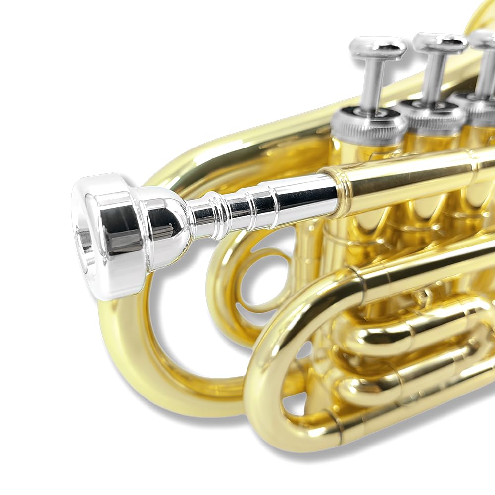 Pocket Trumpet Mini Brass Instrument with 7C Mouthpiece & Case R4174
