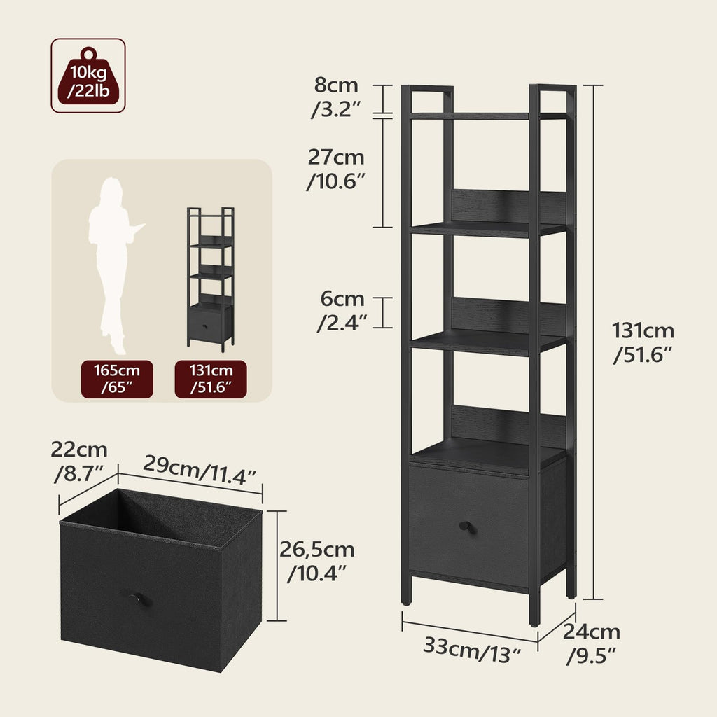 Black 5-Tier Bookshelf with Drawer Q46503