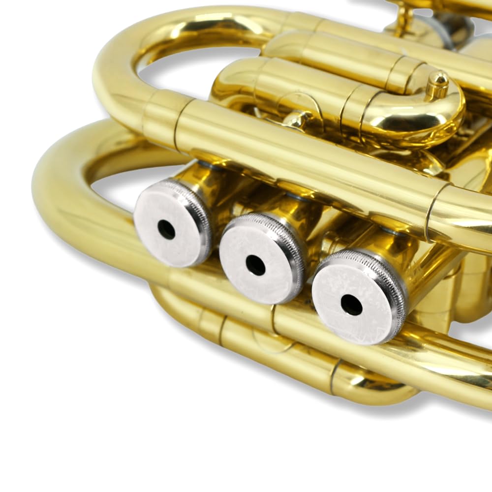 Pocket Trumpet Mini Brass Instrument with 7C Mouthpiece & Case R4174