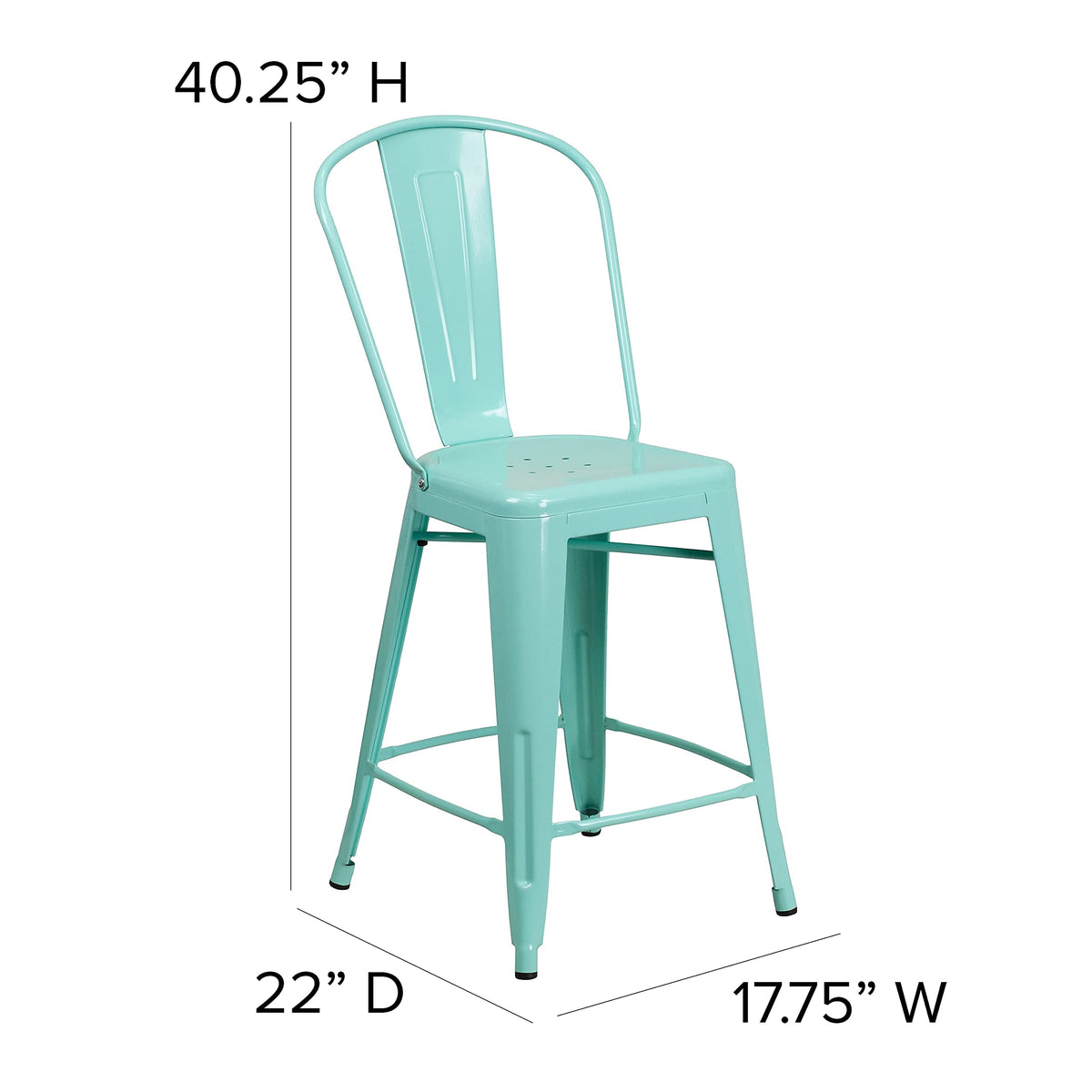 Mint Green Metal Counter Height Stool with Back F8661