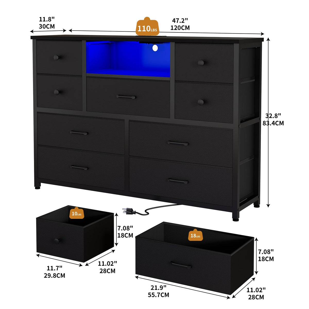 Black 9 Drawer Dresser W11265