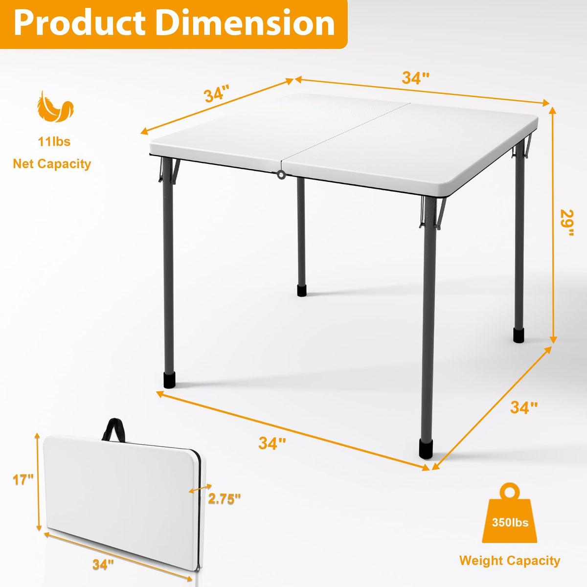 34" White Folding Card Table with Carrying Handle N6941