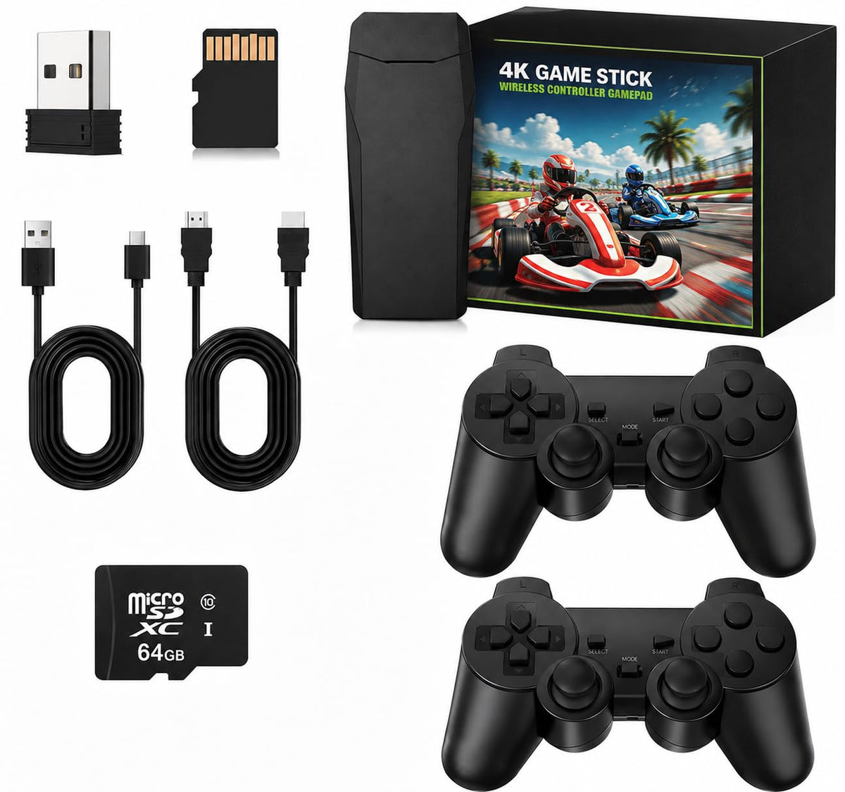 Wireless Retro Game Console Stick with 2.4G Controllers, 4K HDMI, 32G C6072
