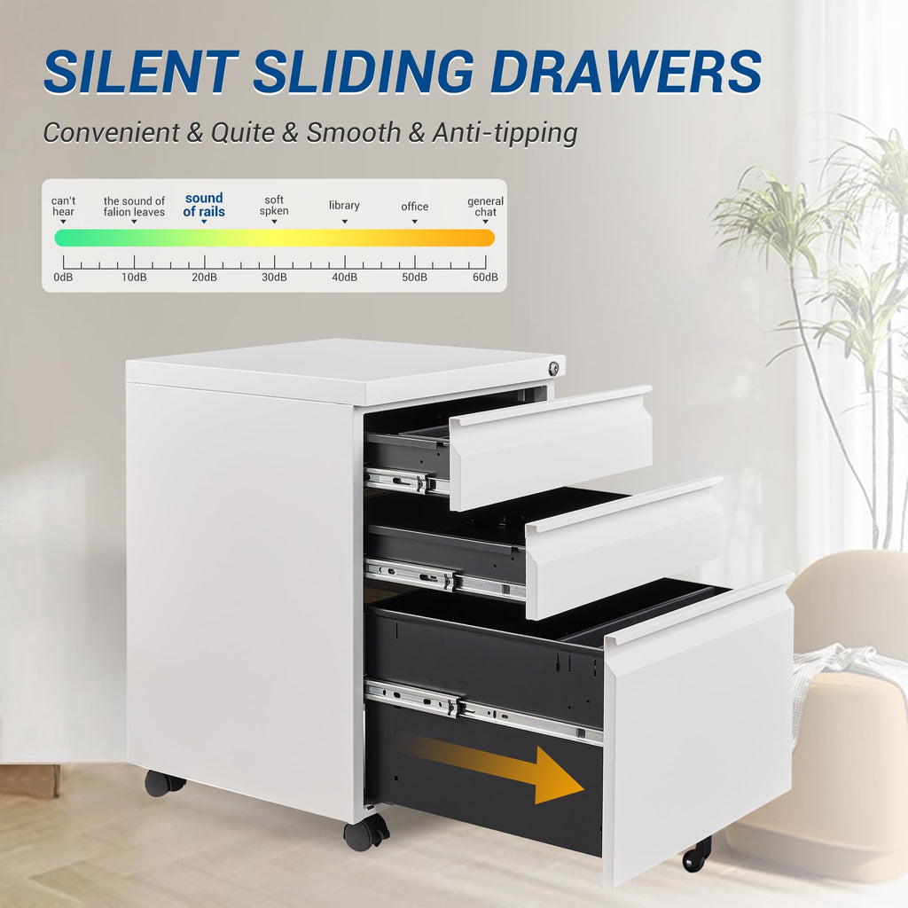 White 3 Drawer Metal File Cabinet with Lock Q582348