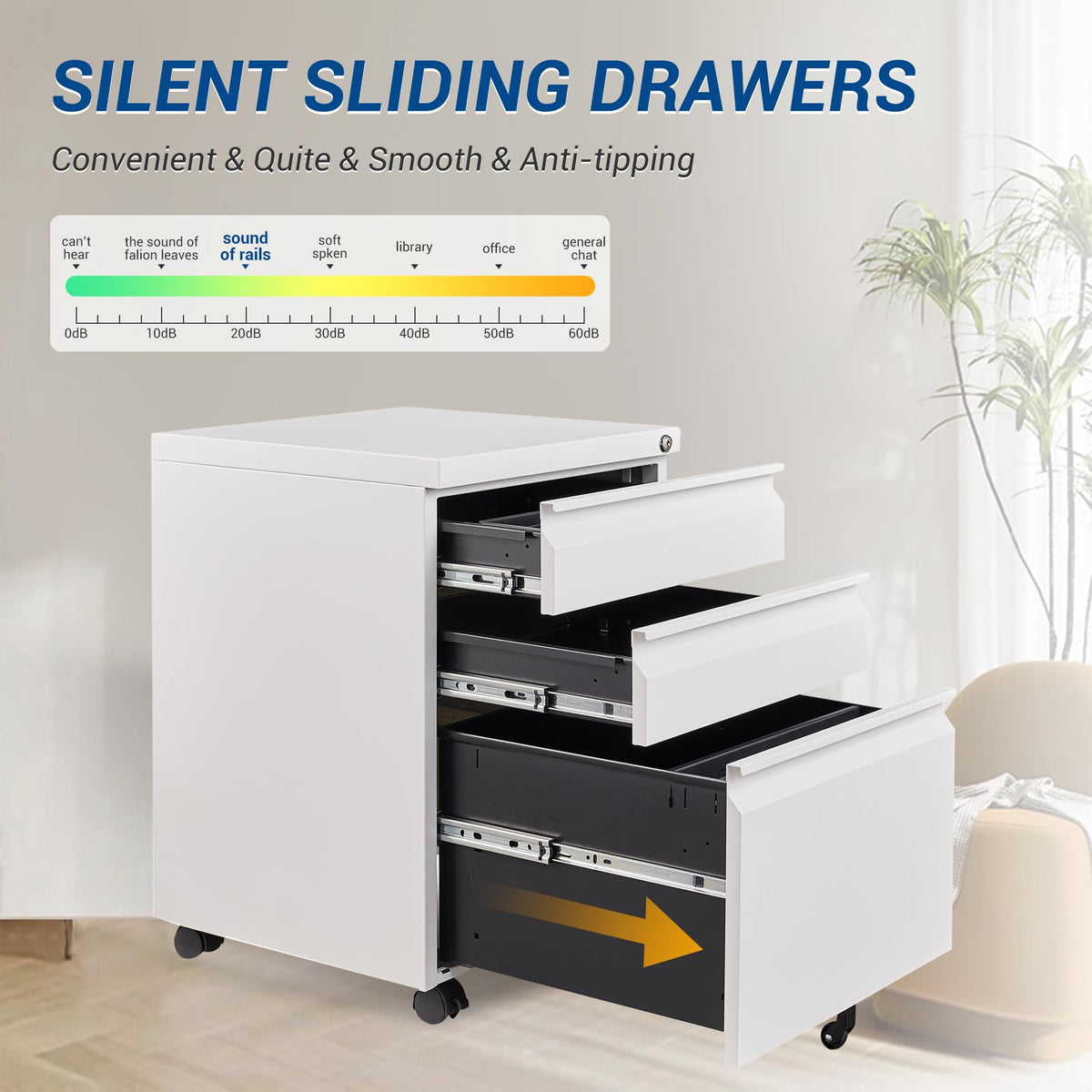 White 3 Drawer Metal File Cabinet with Lock Q582348