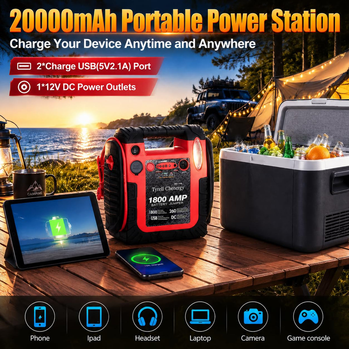 1800A 20000mAh 12V Jump Starter & Portable Air Compressor G4226