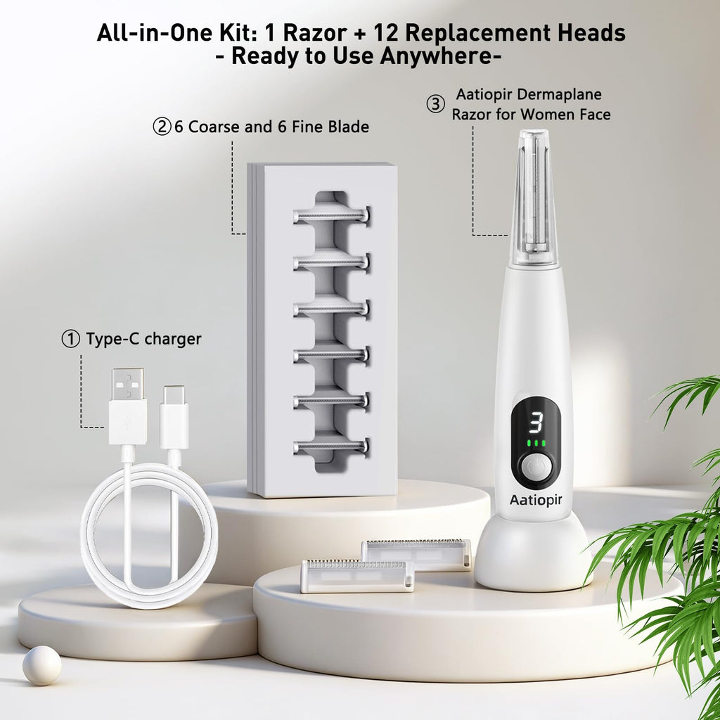 3 Speeds LED Electric Dermaplaning Tool with 12 Replaceable Blades X6808