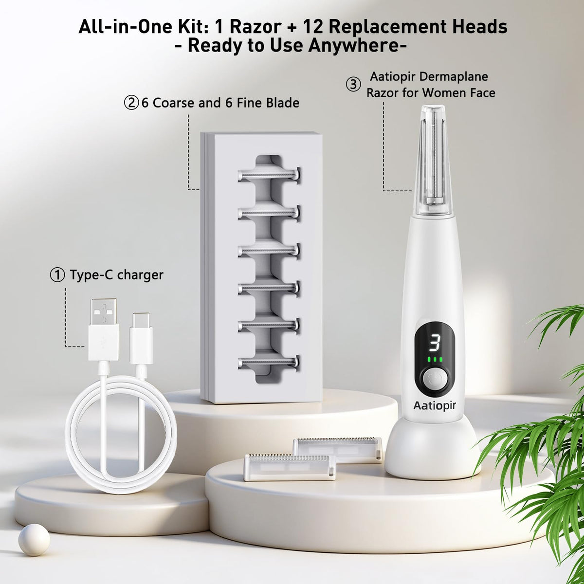 3 Speeds LED Electric Dermaplaning Tool with 12 Replaceable Blades X6808