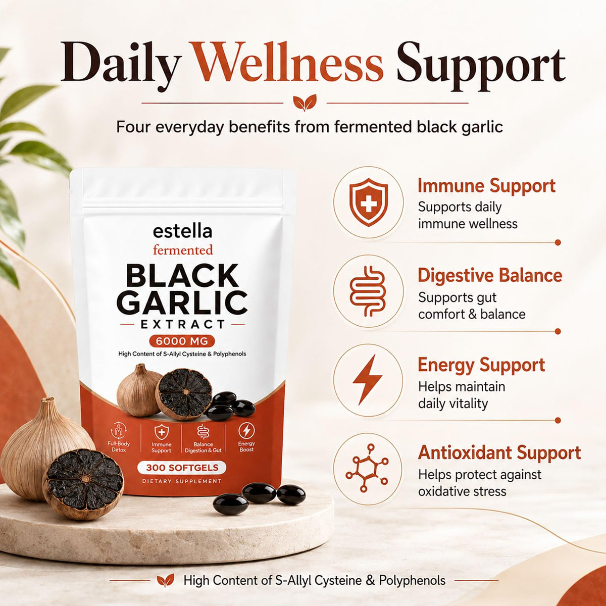 Fermented Black Garlic Extract Softgels, Vegan, Non-GMO, 300 Count A1213