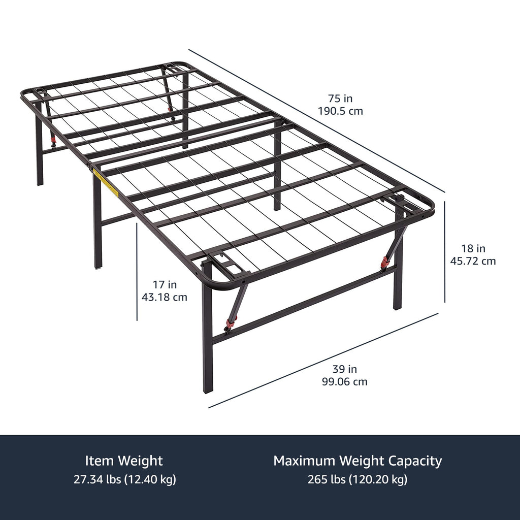 Foldable Metal Platform Bed Frame, 18 Inches High, Twin Size, Black I272