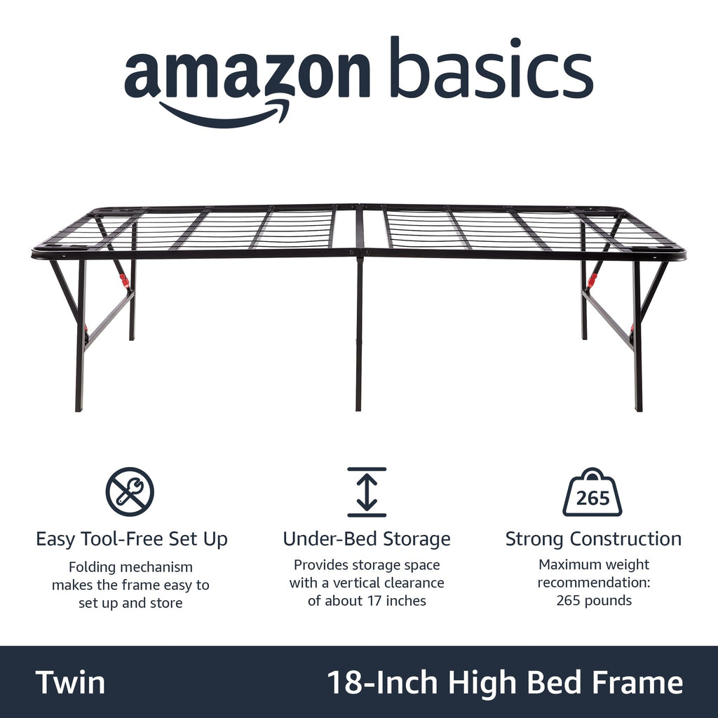 Foldable Metal Platform Bed Frame, 18 Inches High, Twin Size, Black I272