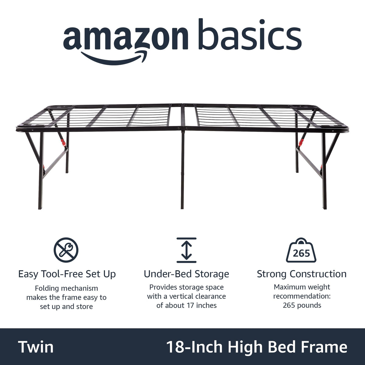 Foldable Metal Platform Bed Frame, 18 Inches High, Twin Size, Black I272