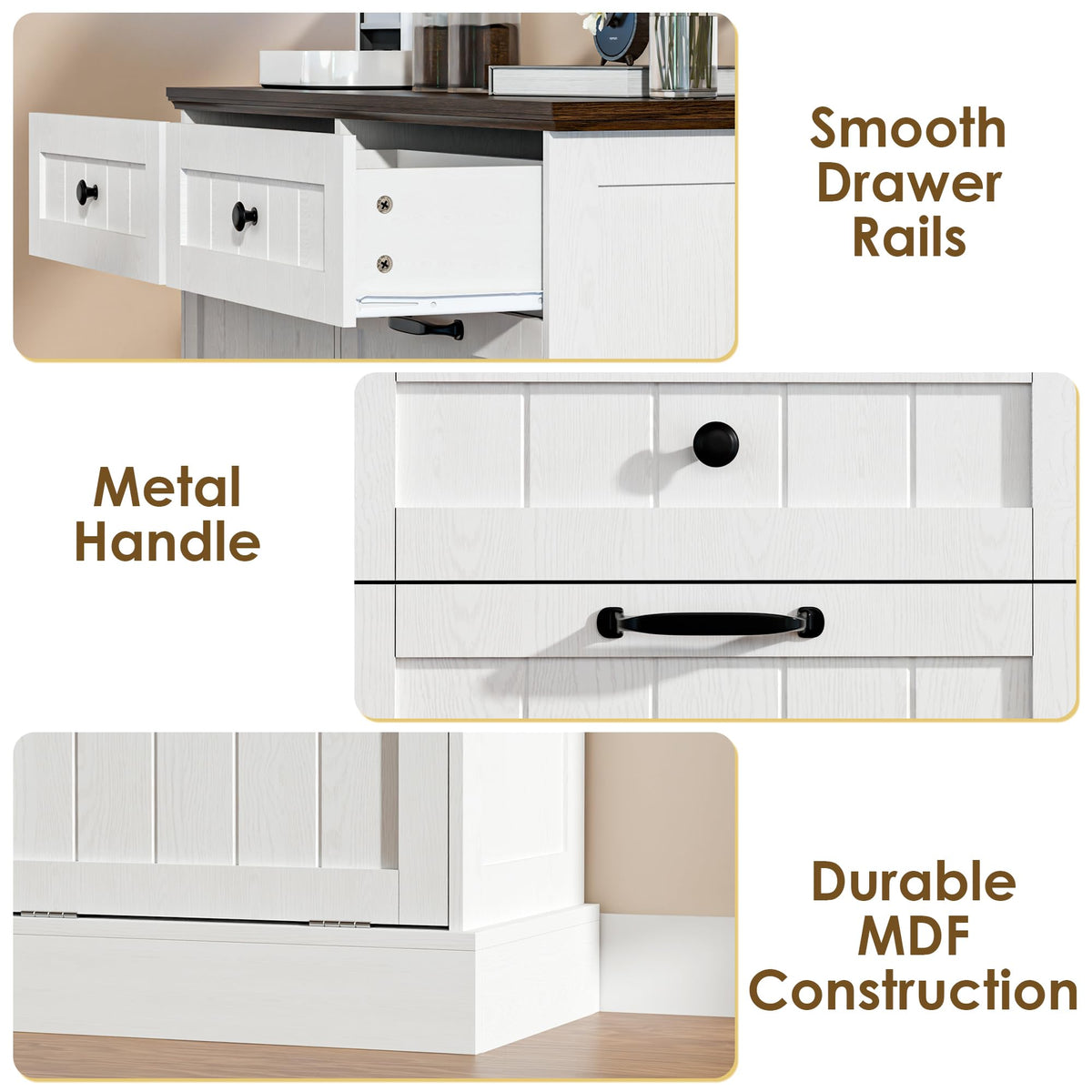 20 Gallons Tilt Out Trash Cabinet with Drawer, White I153214