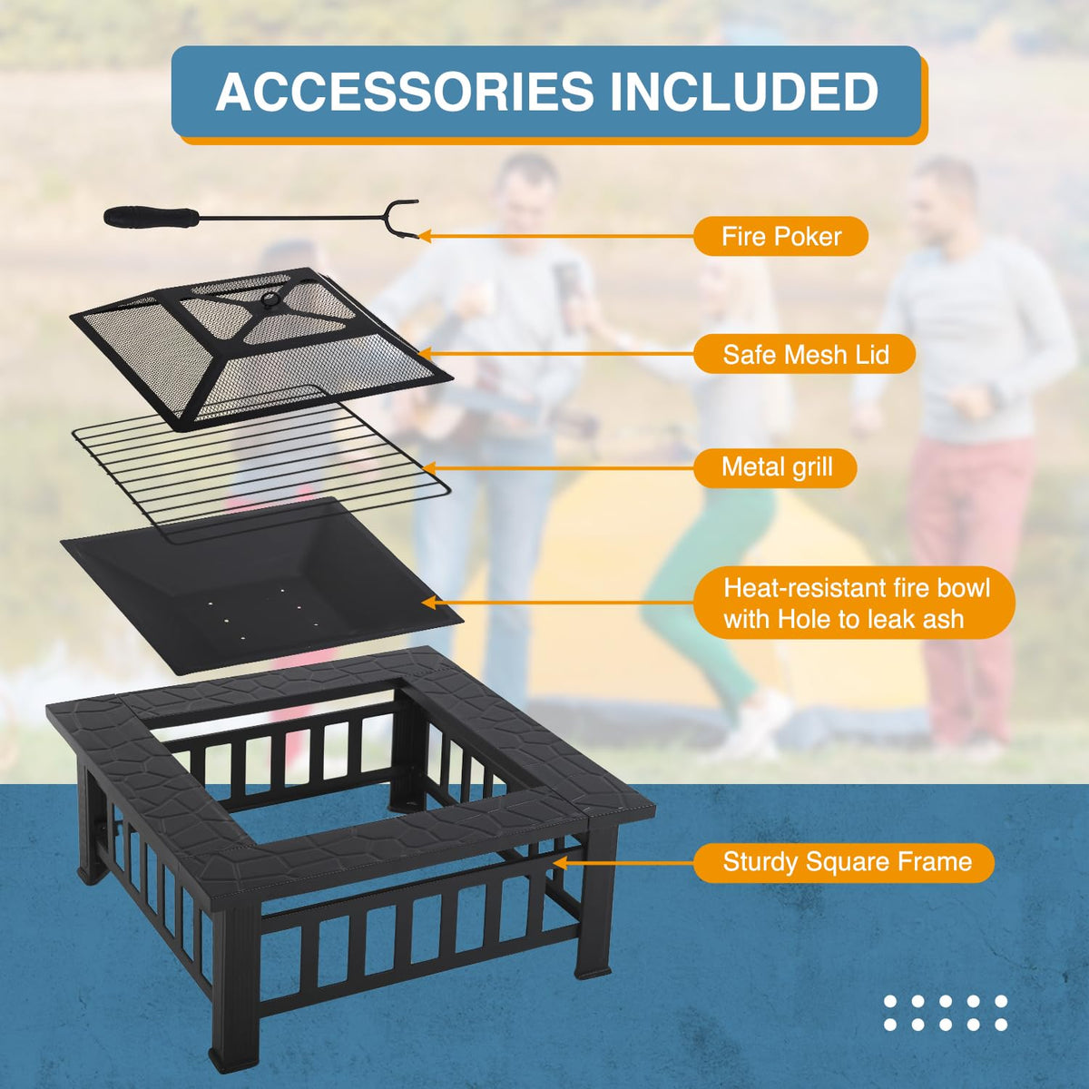 Square Metal Fire Pit Table 32in V2995