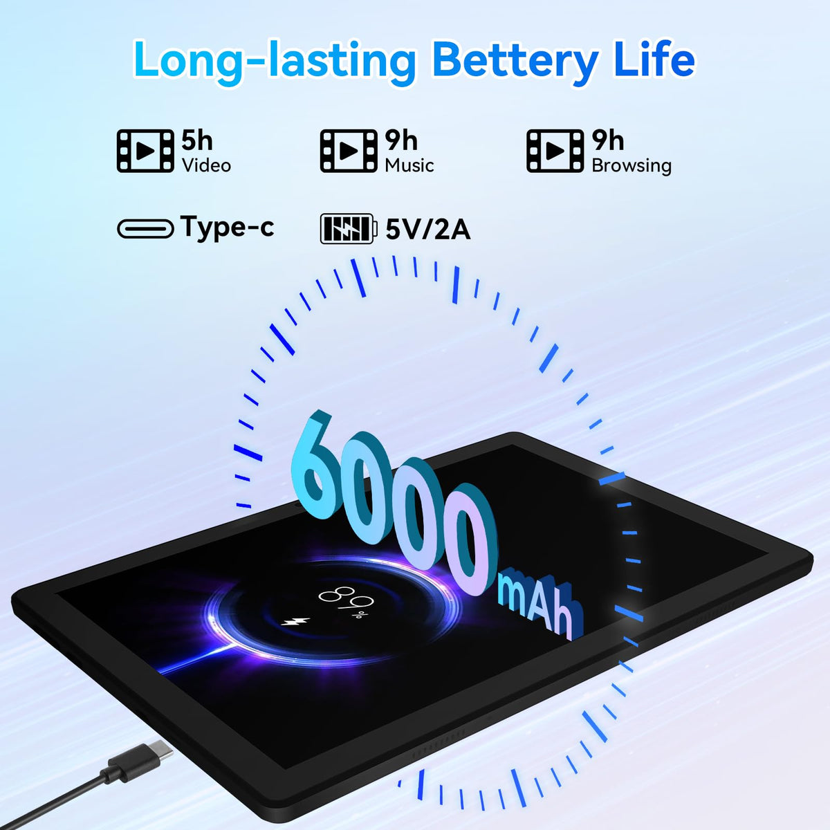 Android 16 Tablet with Keyboard Mouse Stylus Case, 64GB ROM 10.1 inch HD IPS Screen, 6000mAh Battery, WiFi 6 Tablets Bundle H82670