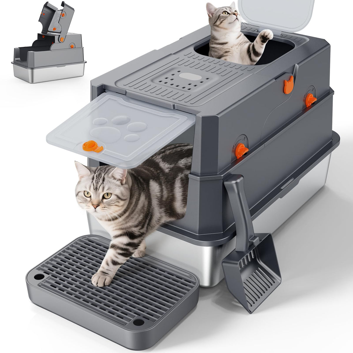 Stainless Steel Enclosed Cat Litter Box with Lid F7661