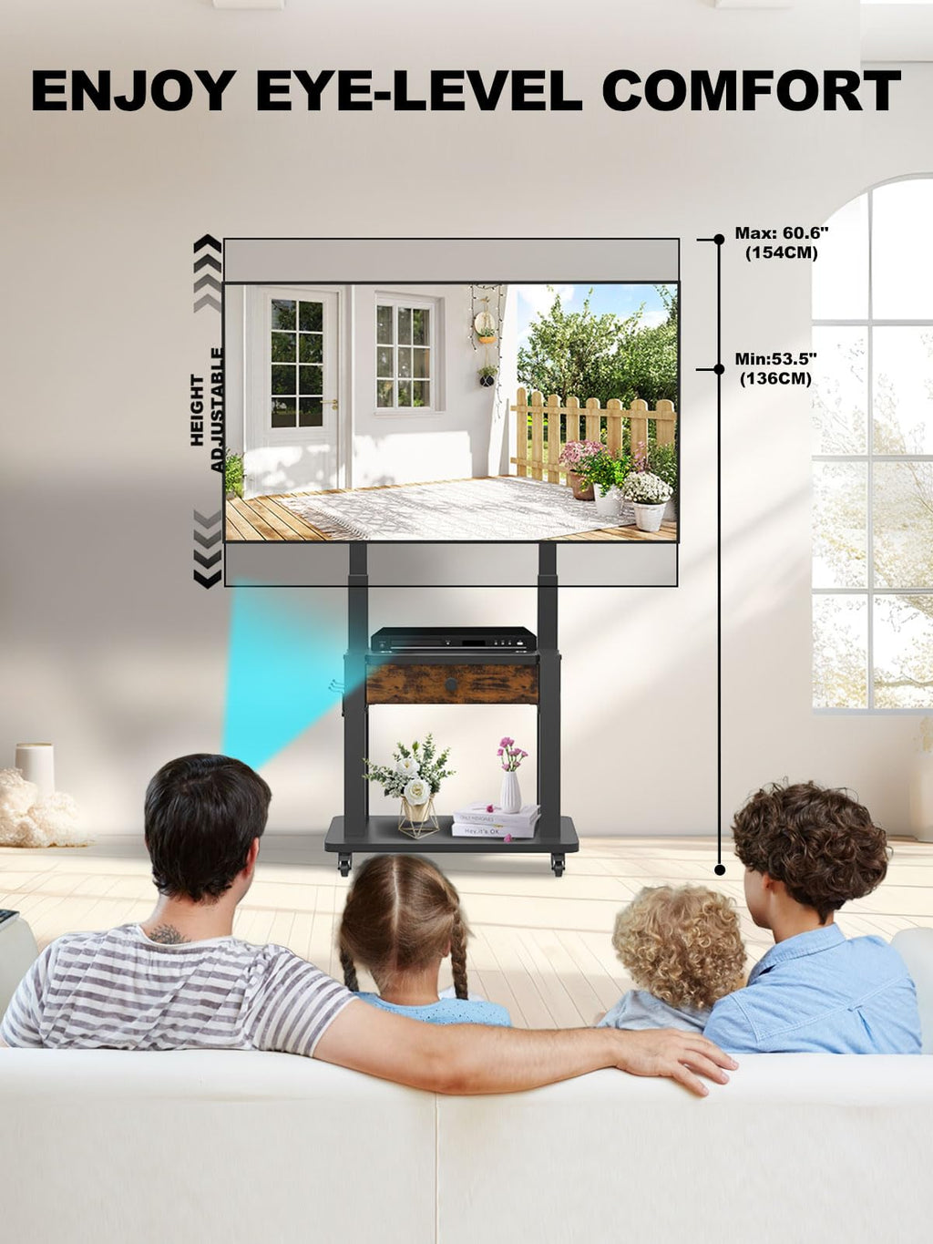 Rolling TV Stand with Fabric Drawer Storage for 32-75 Inch Flat/Curved Screen O56734